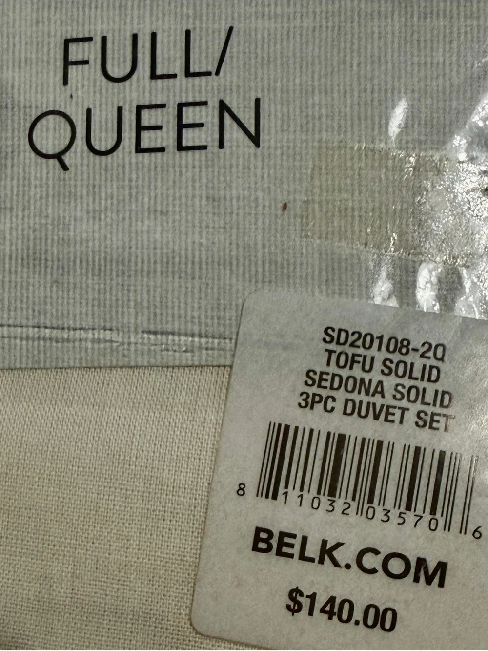 Goodness & Grace Sedona Full/Queen Duvet Cover & 2 Standard Shams in Tofu. NWT.